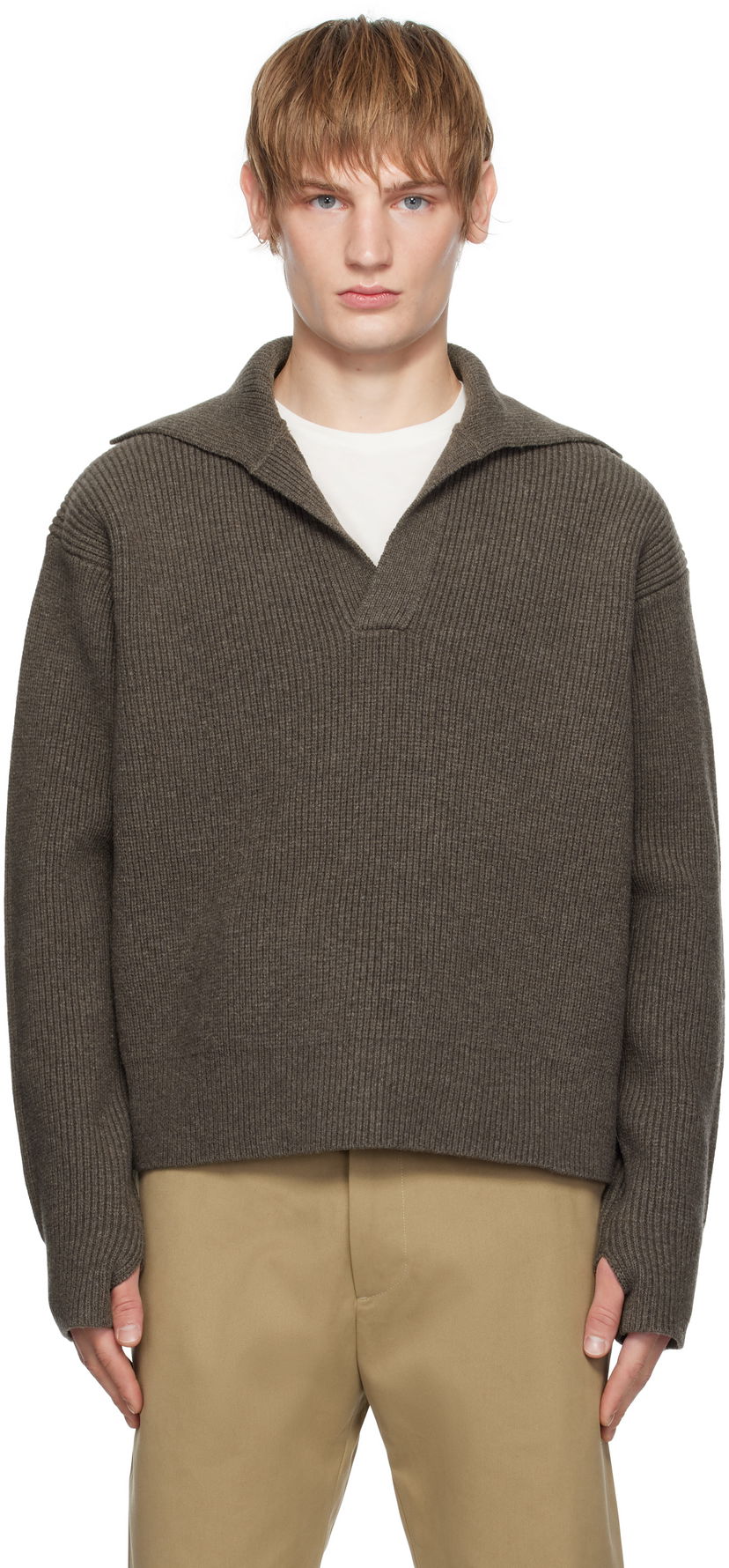 Pleteni pulover Studio Nicholson Studio Nicholson Nash Knit Polo Rjava | NASH SNM - 1295