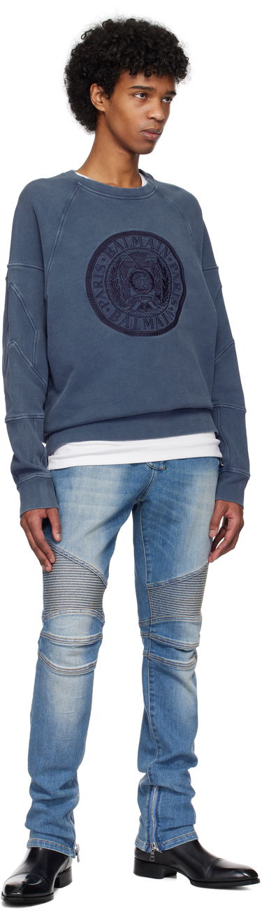 Kavbojke Balmain Balmain Slim-Fit Biker Jeans Modra | EH1MG115DF44, 3