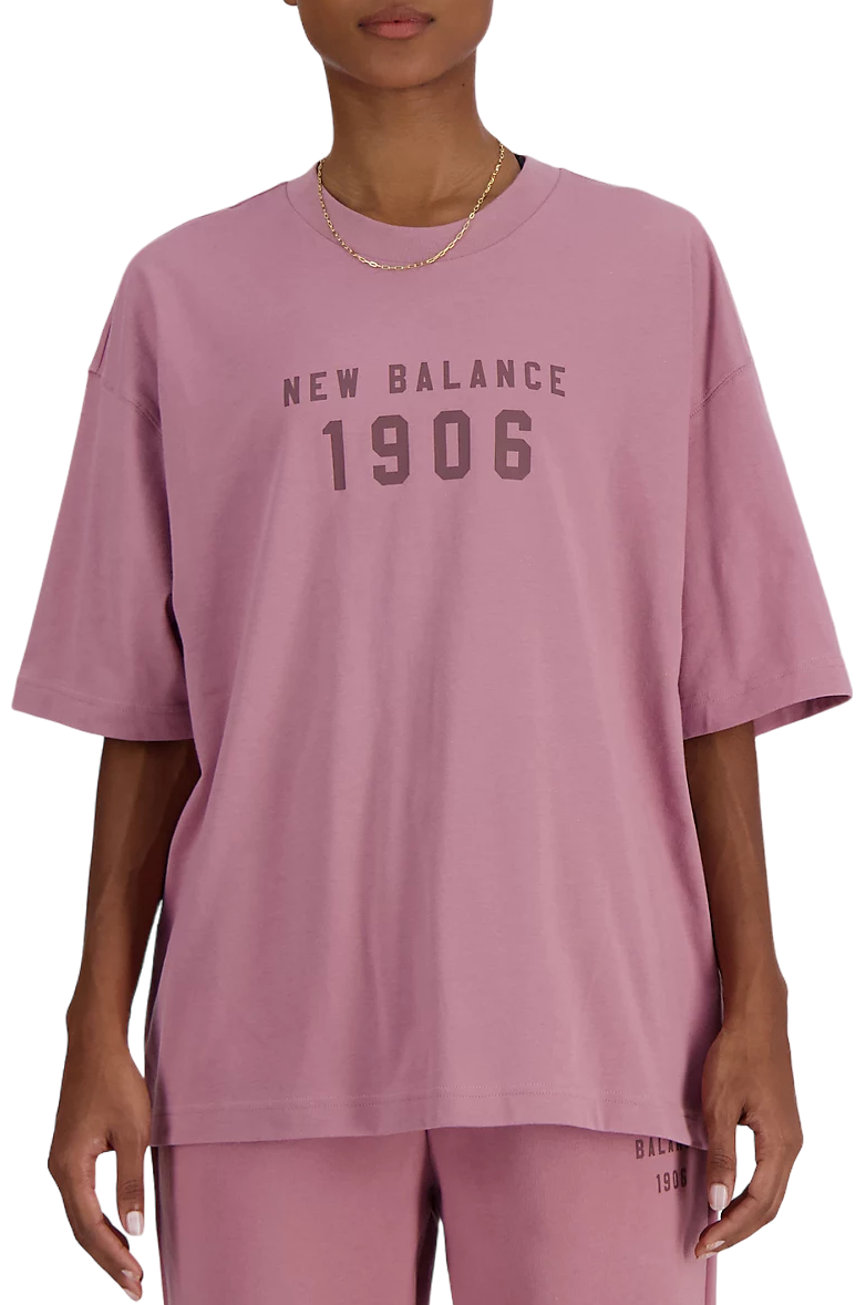 Majica New Balance Iconic Collegiate Jersey Oversized Roza | wt41519-rse