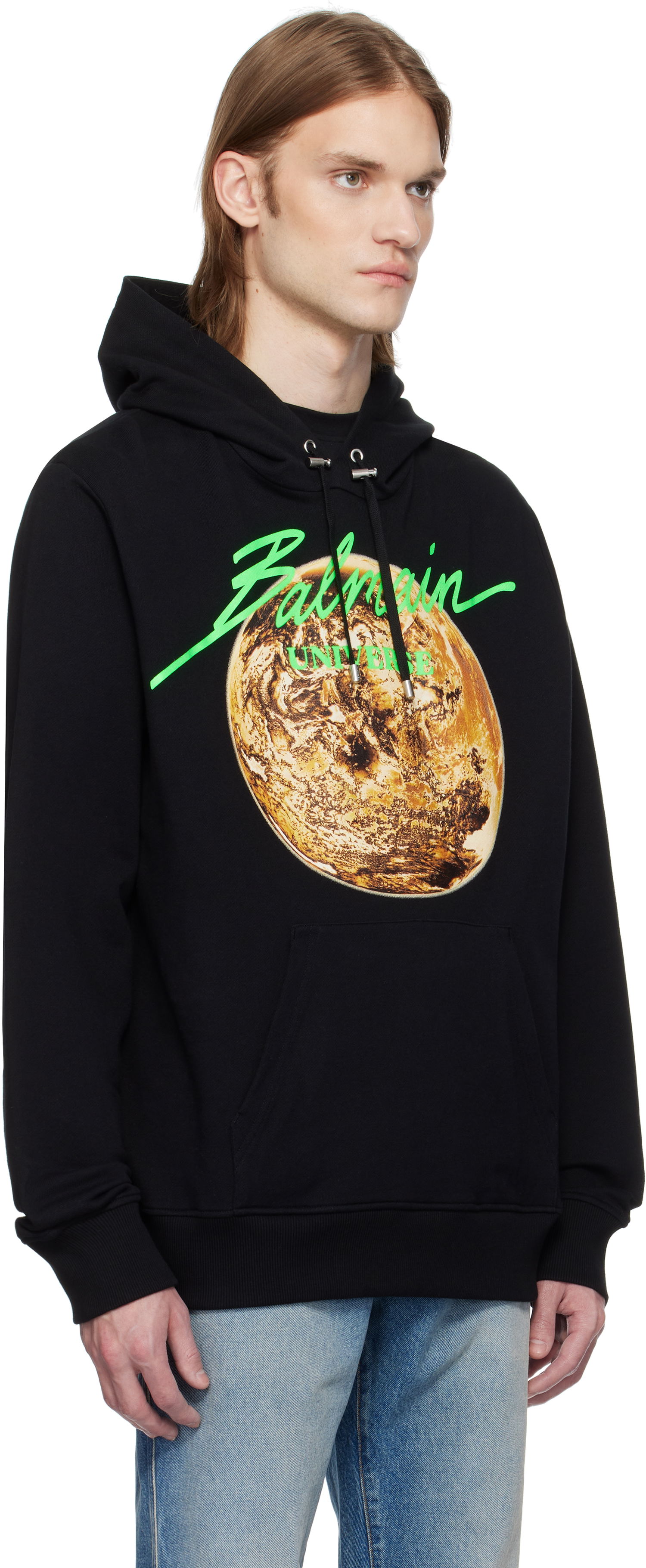 Pulover Balmain Balmain Universe Logo and Planet Print Hoodie Črna | EH0JT047GE78, 1