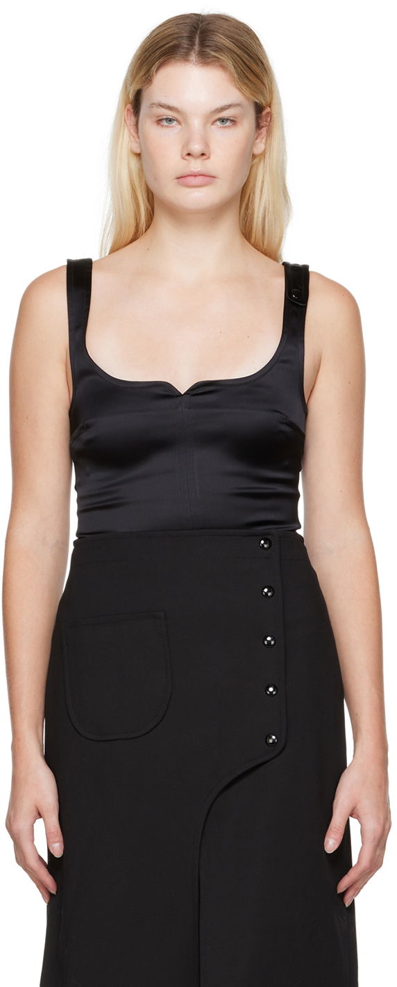 Bodi Courrèges Square Neck Satin Tank Top Črna | 322CTO079AC0017