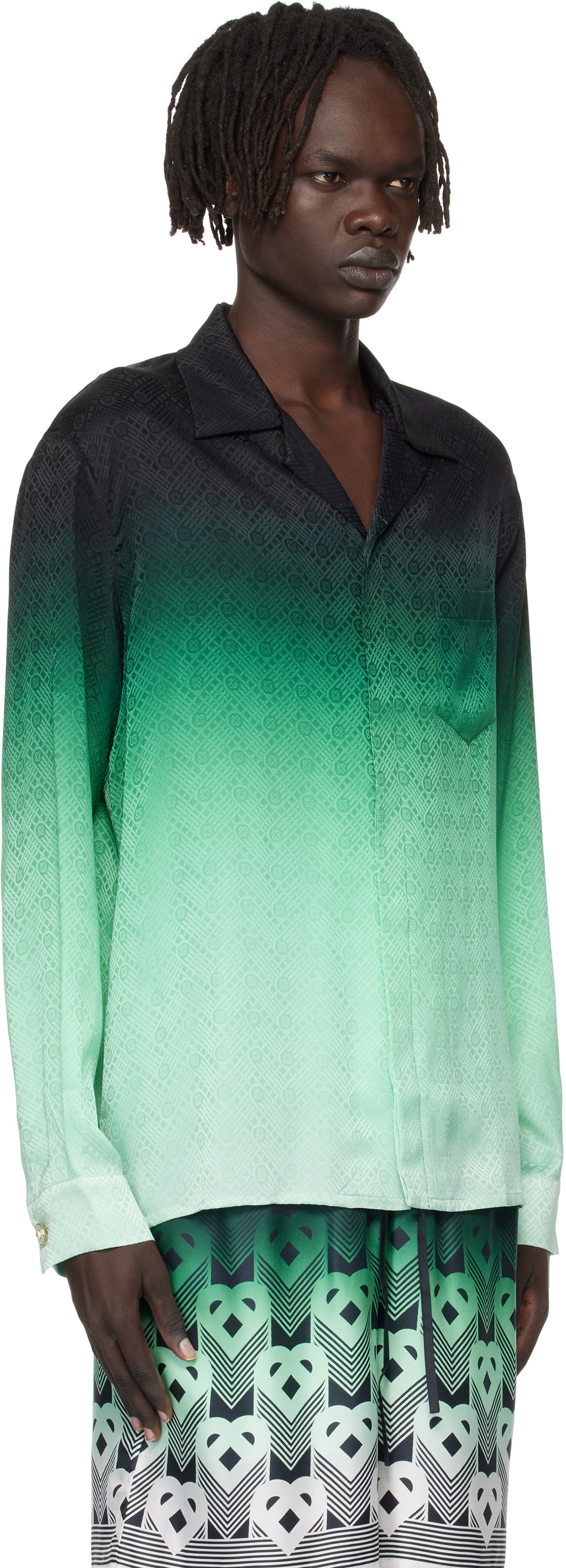 Srajce Casablanca Casablanca Ping Pong Silk Long Sleeve Shirt Zelena | U-MPF25-SH-006-03, 1