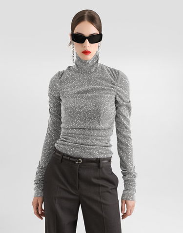 Majica Dolce & Gabbana Draped Sequined Turtle-neck Top Siva | F7AL4THLM4US0998, 3