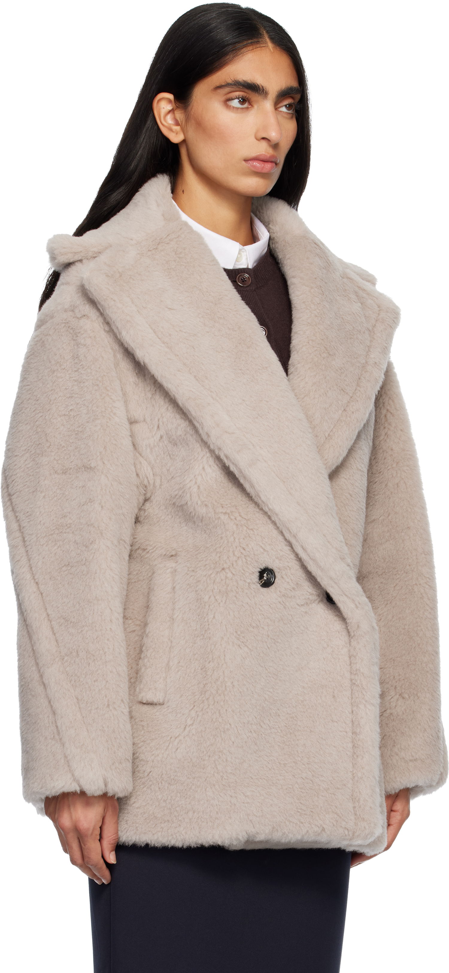 Plašči Max Mara Olga Plush Double-Breasted Coat Bež | 2521086032600, 1