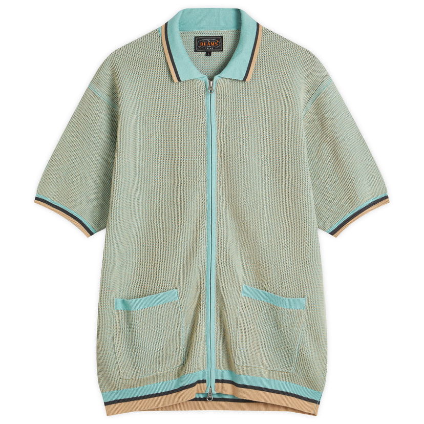 Polo majica BEAMS Zip Knit Polo Shirt Turkizna | 3802-0045-156-70
