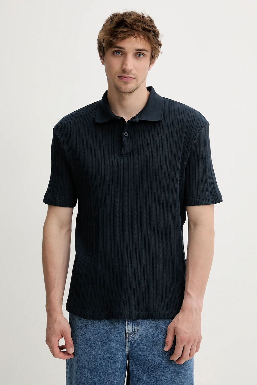 Polo majica Samsoe Samsoe Ribbed Polo Shirt SAKEVIN Mornarica | M25200034