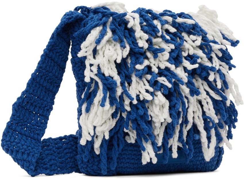 Torba za čez ramo ADER ERROR Fringe Knitted Shoulder Bag Modra | BMADSSBA0302BL, 1