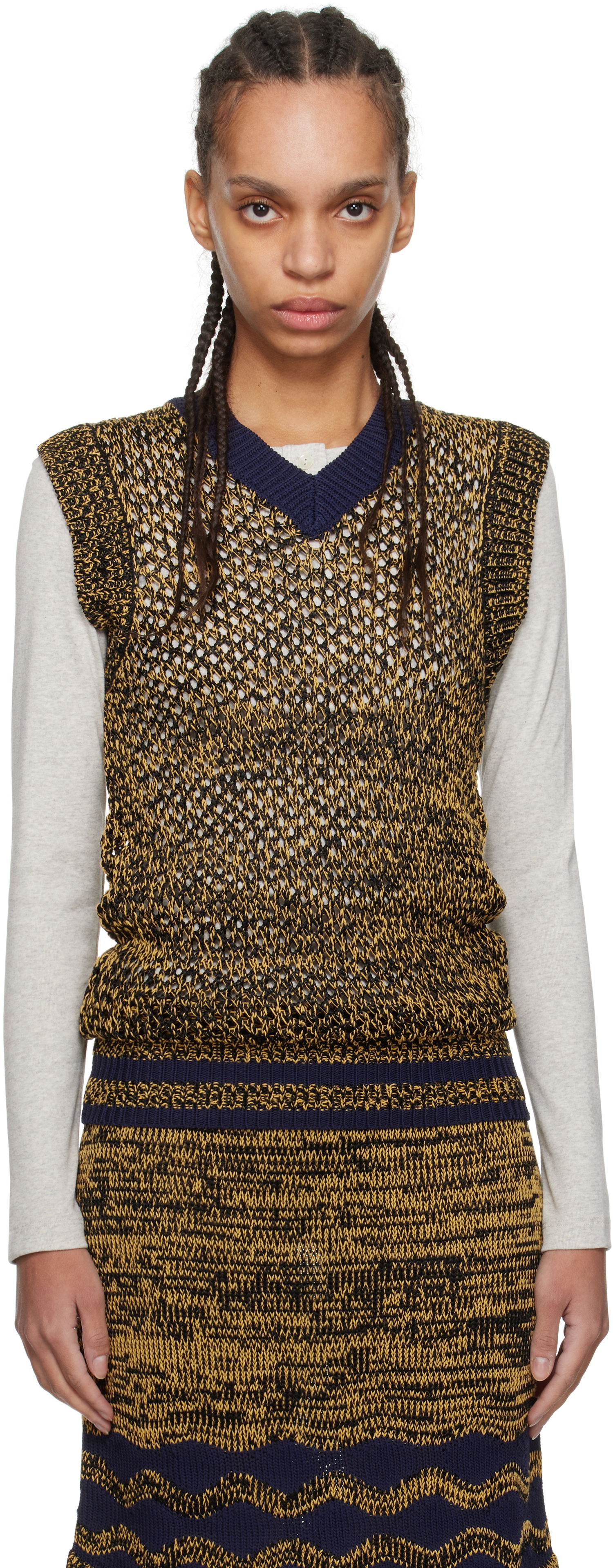 Pleteni pulover Wales Bonner Wales Bonner Shade Knit Vest Rumena | US25KN31-KN04-5190, 0