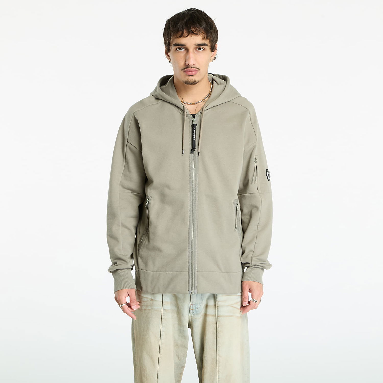 Pulover C.P. Company C.P. Company Diagonal Raised Fleece Full Zip Hoodie Siva | 19CMSS716A005086W-356, 0