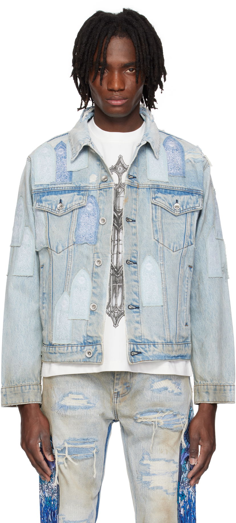 Jakna Who Decides War Who Decides War Patched Arch Denim Jacket Modra | 1131380008SS25