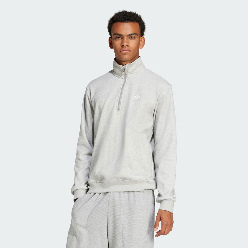 Pulover adidas Performance Essentials Waffle 1/2 Zip Sweatshirt Siva | JD2447