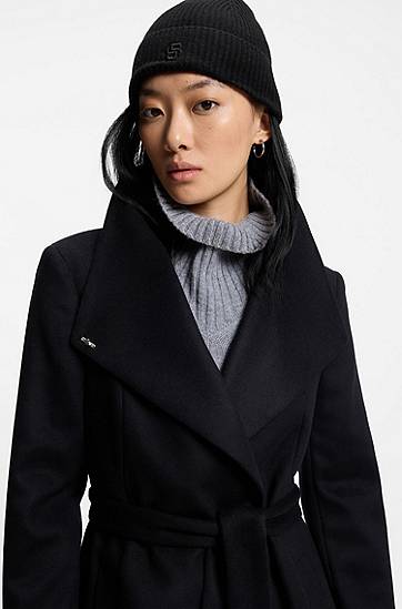 Beanie BOSS Wool-cashmere ribbed beanie hat with Double B monogram Črna | 50557673, 1