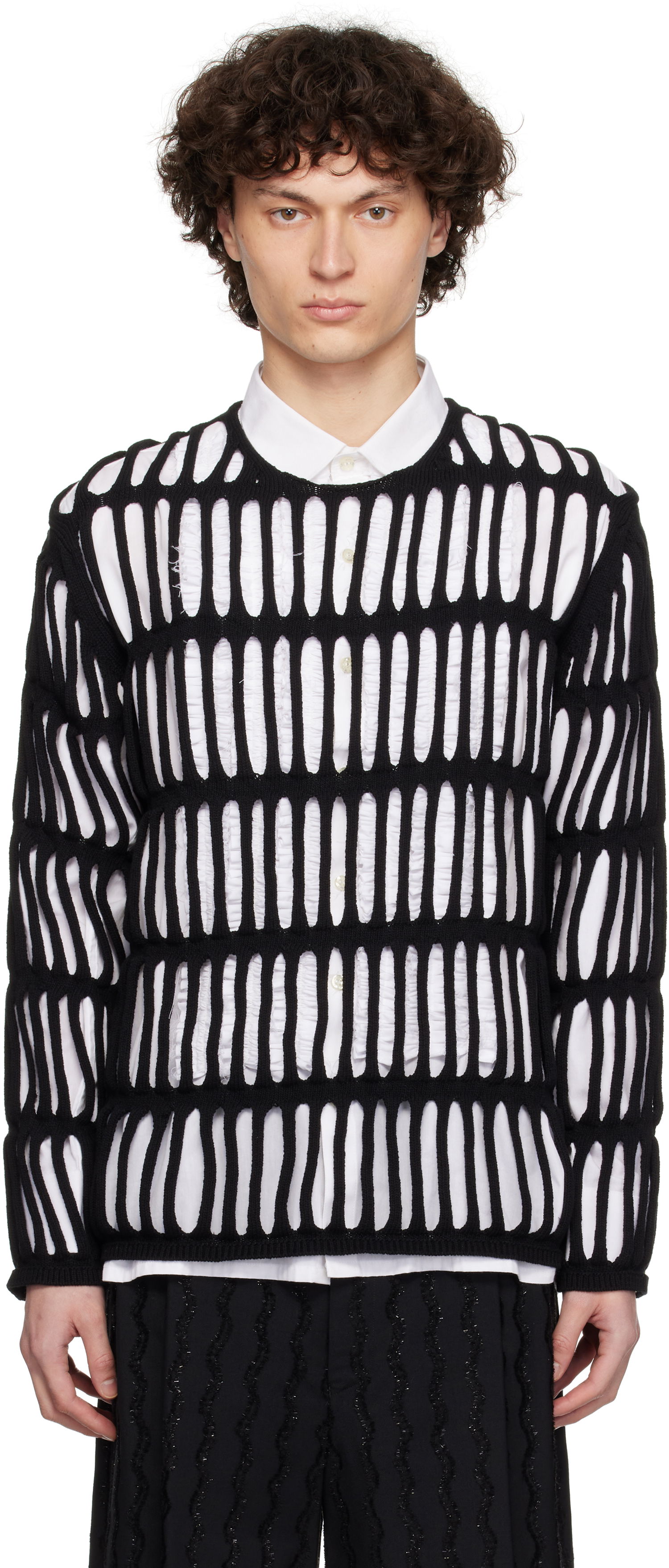 Pleteni pulover Comme des Garçons CDG Homme Plus Code Intarsia A Pattern Crewneck Sweater Črna | PO-N011-051, 0