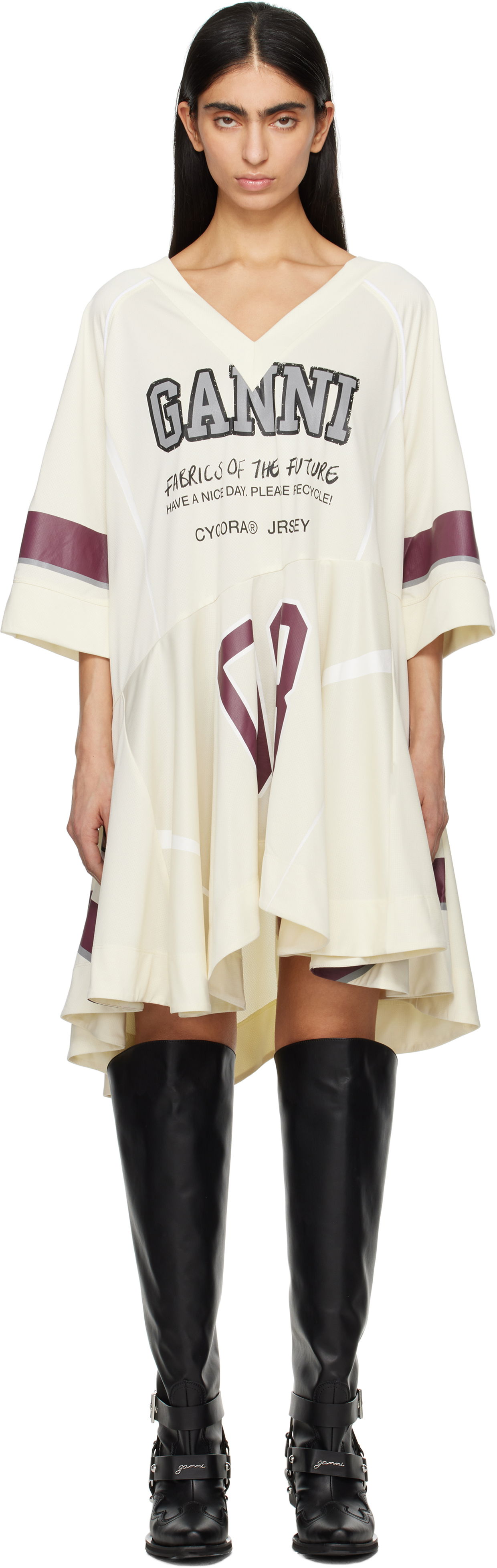 Obleke GANNI GANNI Future Mesh Oversized Minidress Bež | T4300, 0