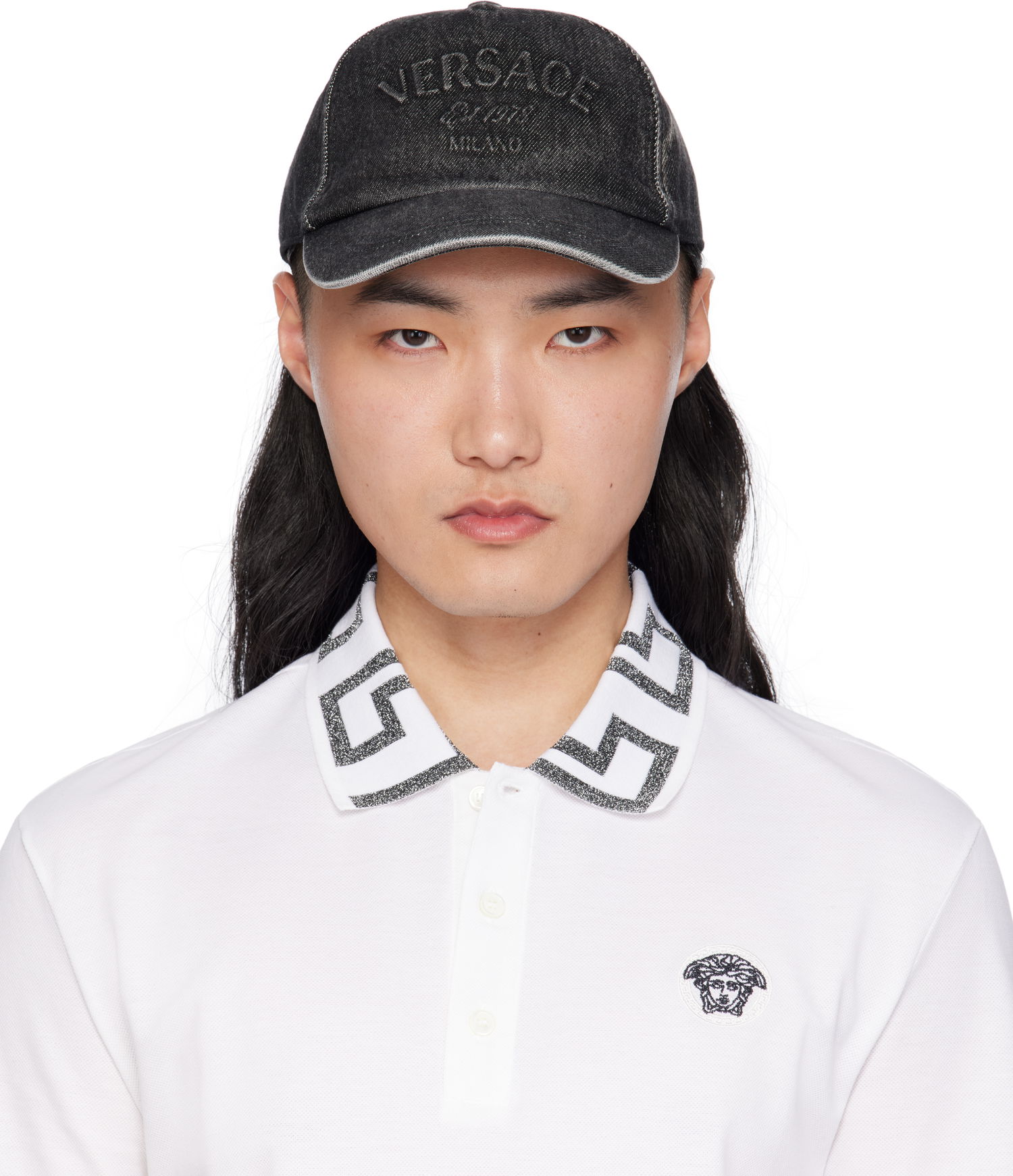 Kapa Versace Versace Embossed Denim Baseball Cap Črna | 1010746_1A13769, 0