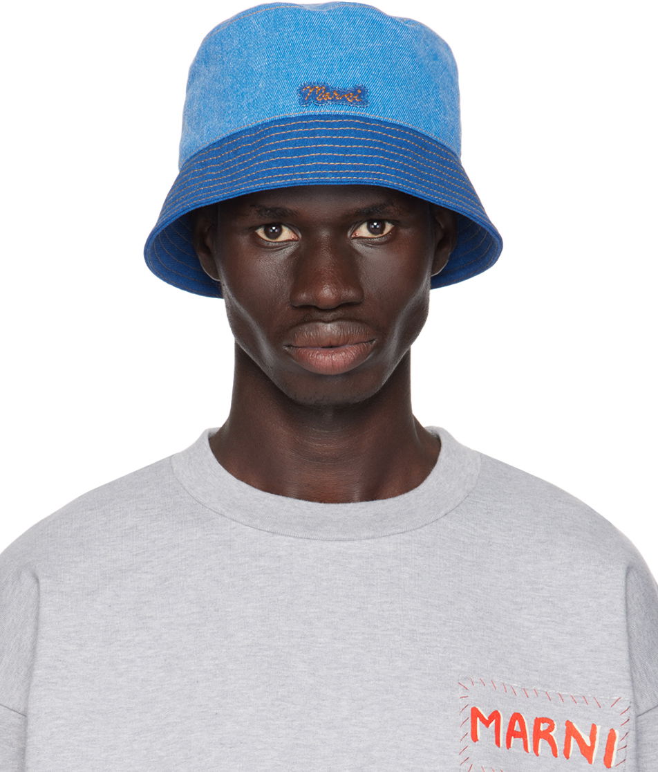 Klobuk Marni Logo Patch Denim Bucket Hat Modra | CLMC0055QX USCY03, 0