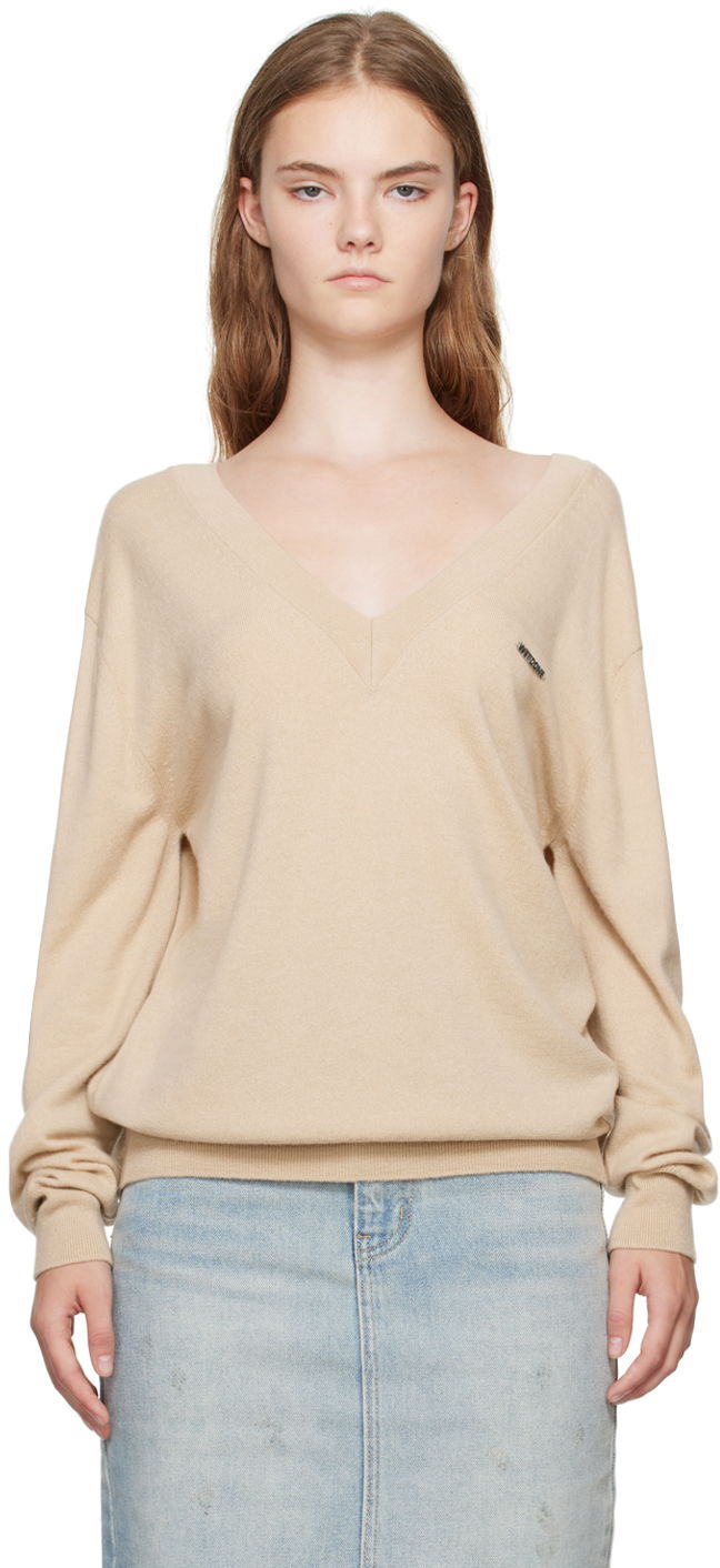 Pleteni pulover We11done Deep V-Neck Sweater Bež | WD-KT2-24-642-W-BG