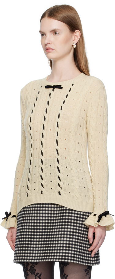 Pleteni pulover Valentino Valentino Virgin Wool Sweater with Bows Bež | 7B3KC66Z9K9, 3