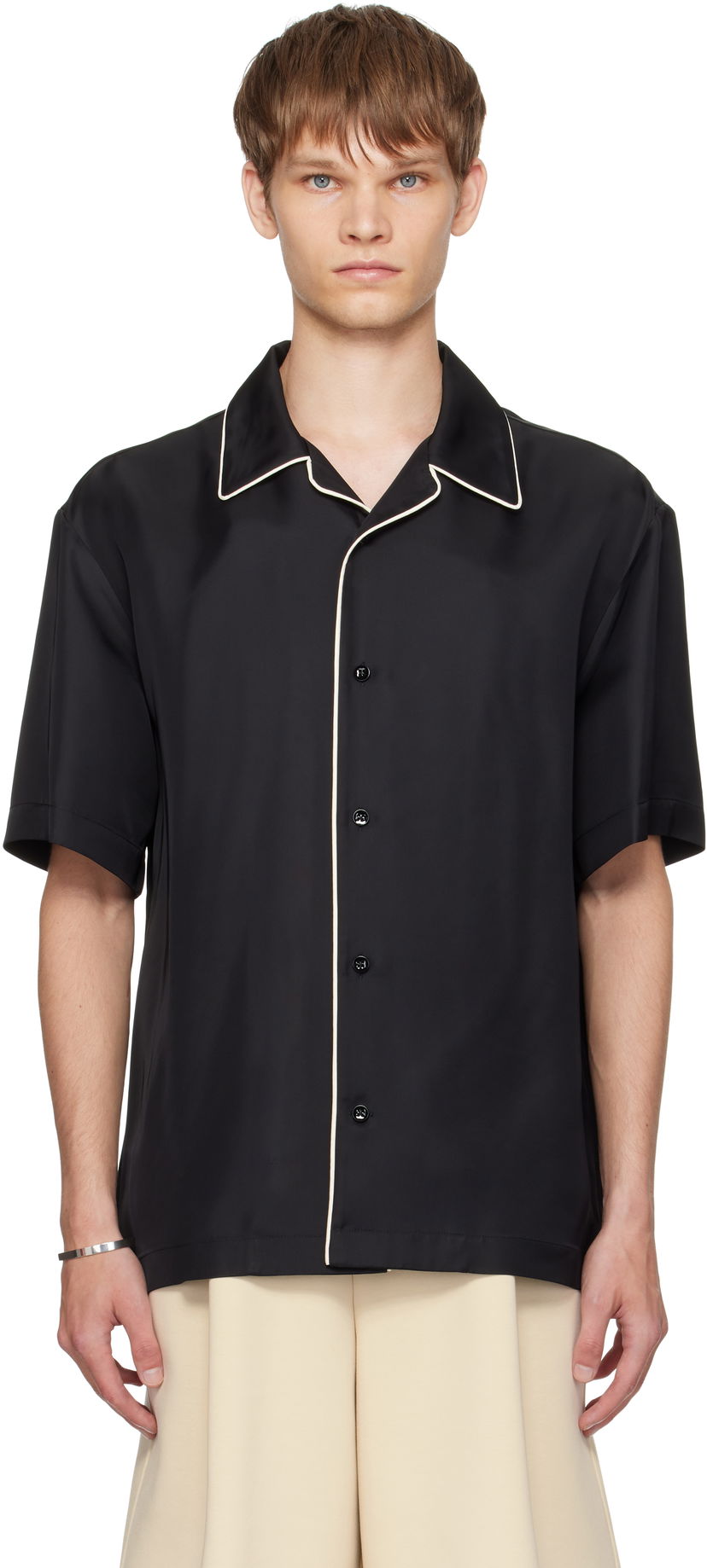 Srajce Jil Sander Jil Sander Fluid Viscose Camp Collar Shirt Črna | J61DL0062_J65280