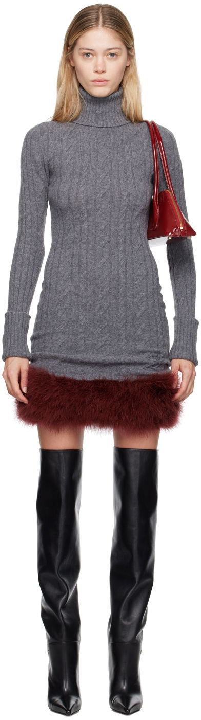 Obleke Blumarine Blumarine Turtleneck Dress With Fur Siva | A422A505A, 0