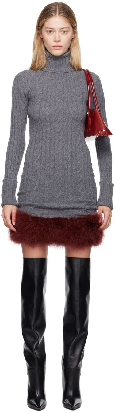 Obleke Blumarine Blumarine Turtleneck Dress With Fur Siva | A422A505A, 0