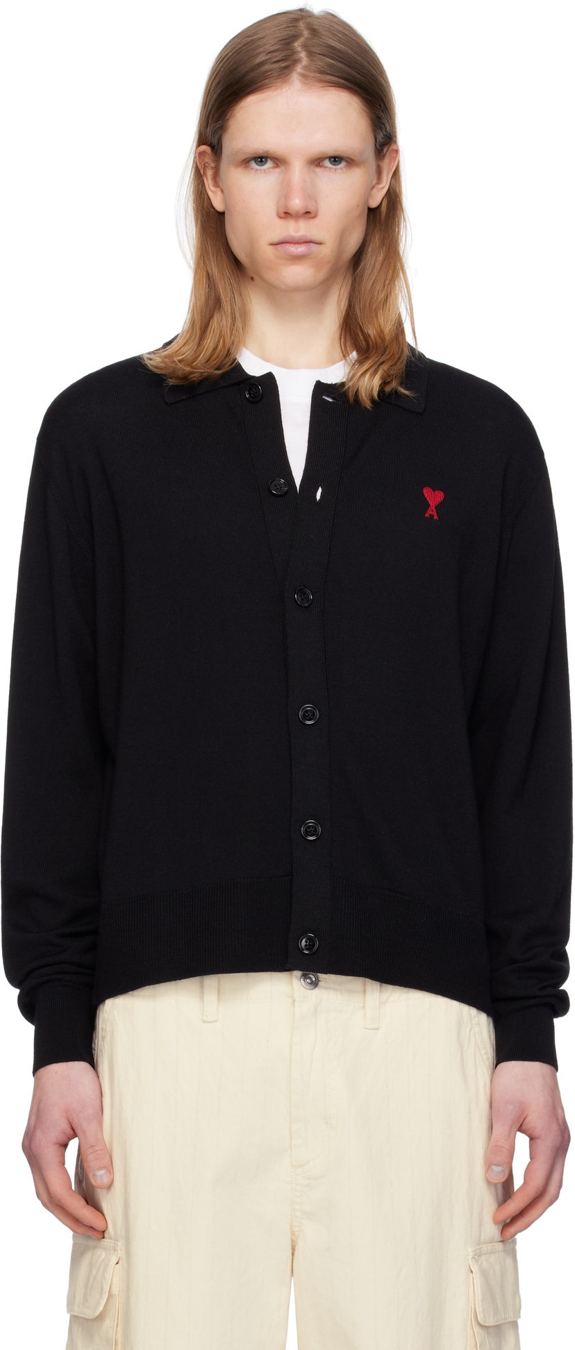 Pleteni pulover AMI AMI de Coeur Cardigan Črna | HKC211.KN0025