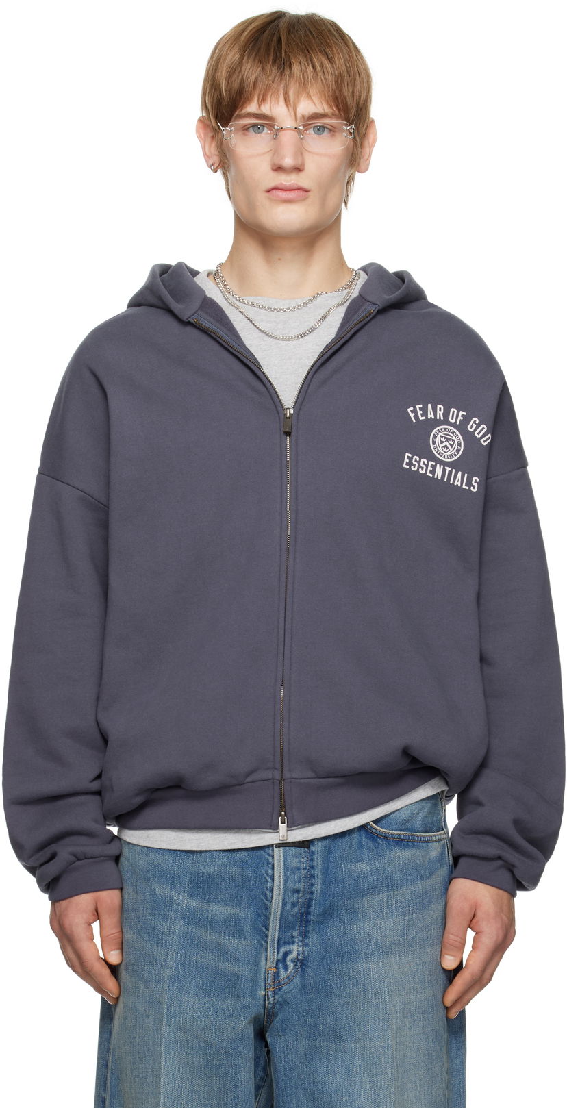 Pulover Fear of God Fear of God ESSENTIALS Heavy Fleece Full Zip-Up Hoodie Siva | 192HO246244F