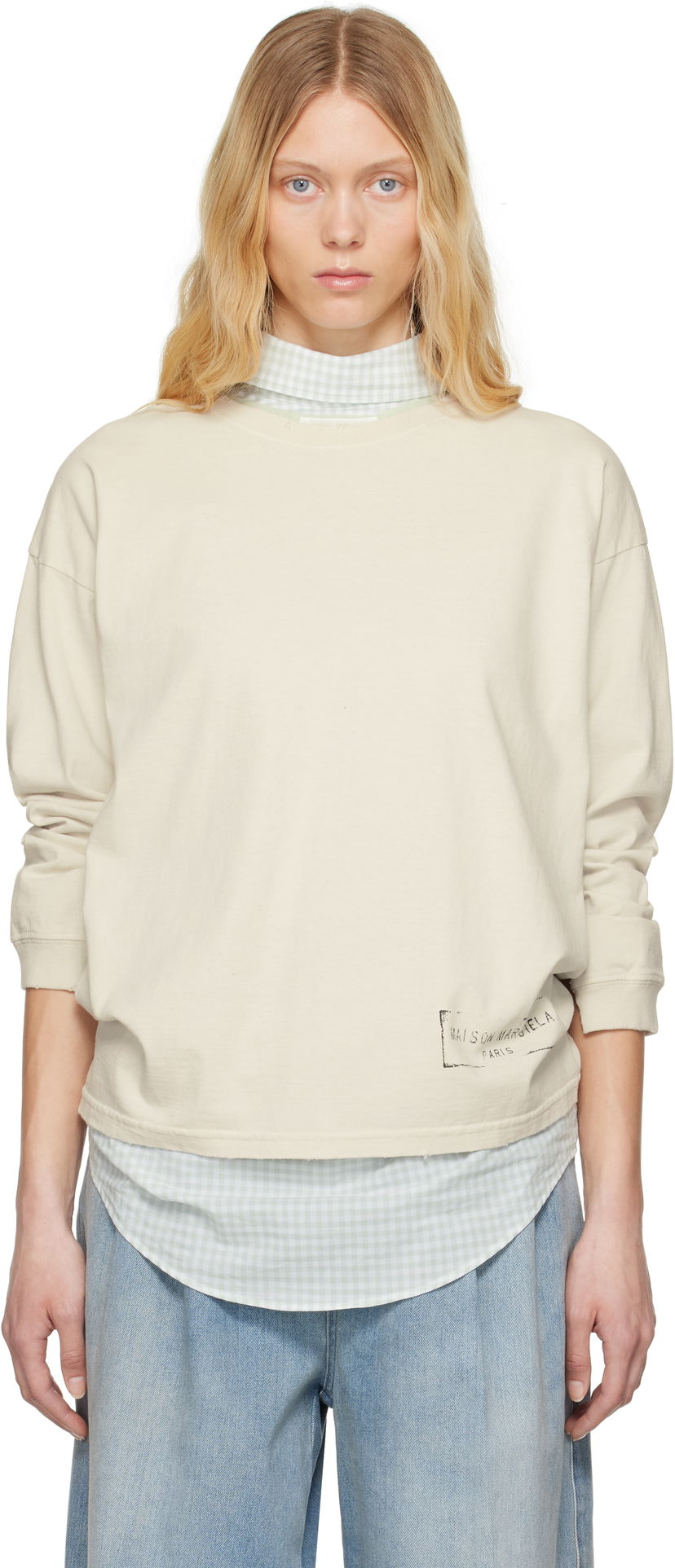 Pleteni pulover Maison Margiela Maison Margiela Printed Logo Long Sleeve T-Shirt Bež | S51GC0535 S24567