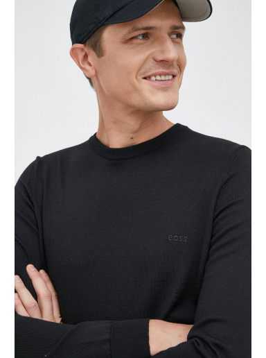 Pleteni pulover BOSS Wool Sweater Logo Črna | 50476364