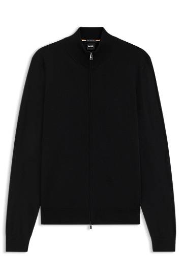 Pleteni pulover BOSS Virgin Wool Regular-Fit Cardigan Črna | 50468254