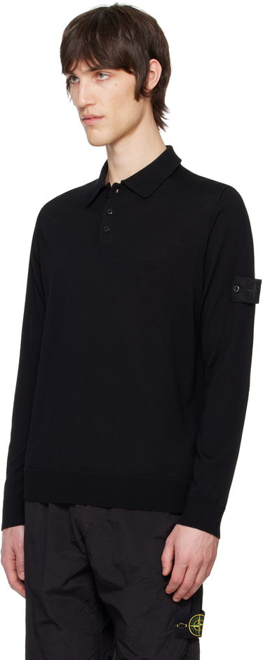 Pleteni pulover Stone Island Stone Island Pure Wool Long Sleeve Polo Črna | K1S15 5100071 S00FC, 3