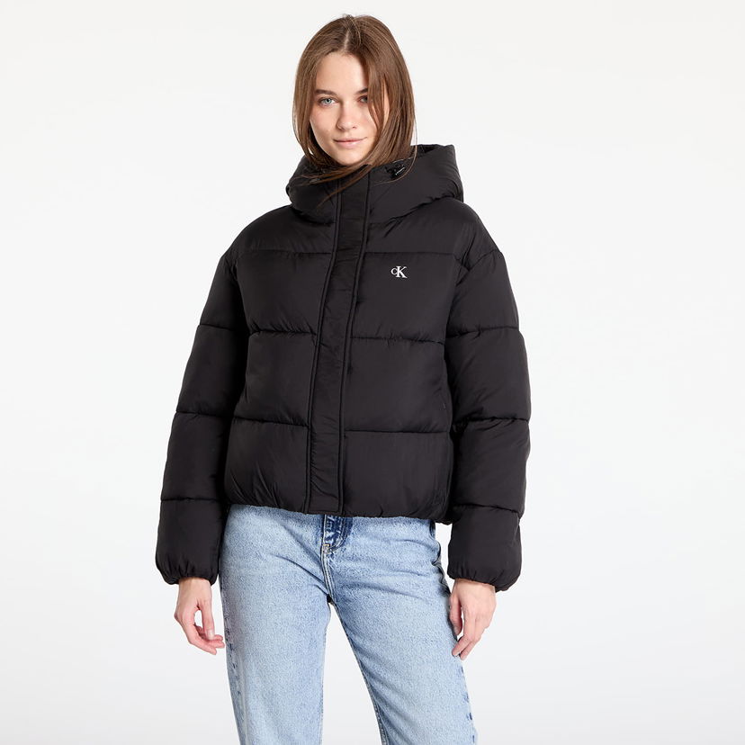 Puhovka CALVIN KLEIN Logo Short Hooded Puffer Jacket Black Črna | J20J224112 BEH