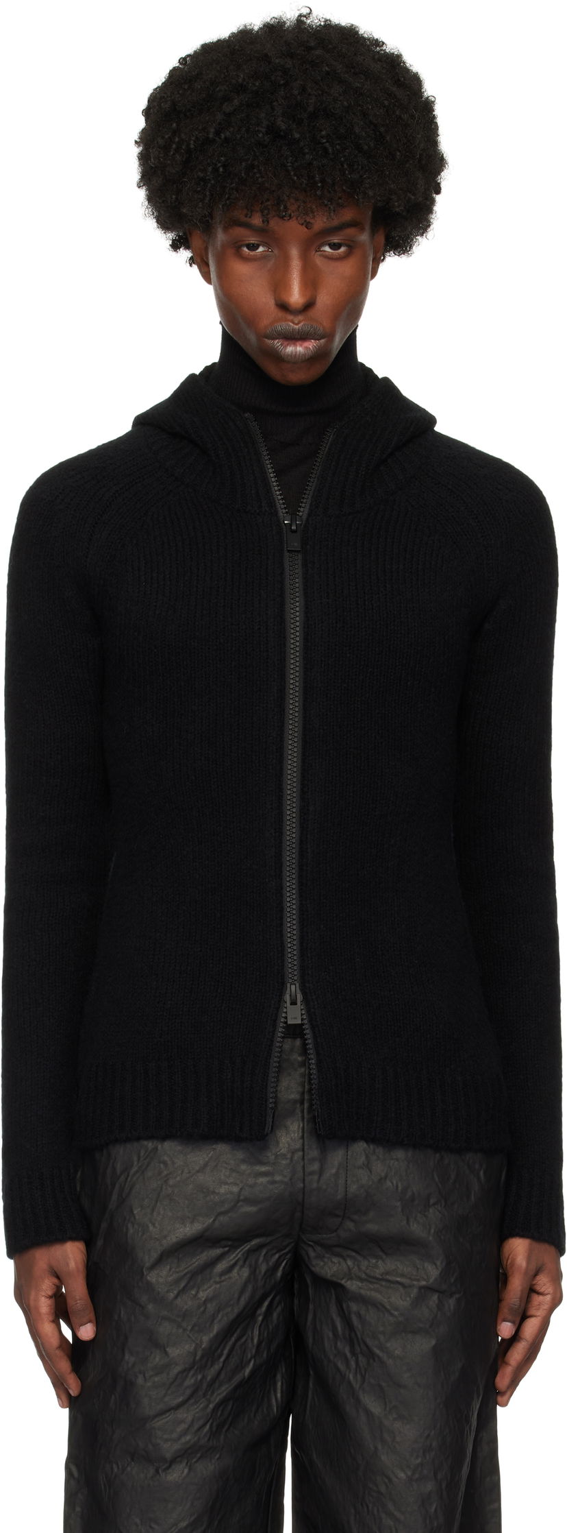 Pulover HELIOT EMIL Cashmere Zip-Up Hoodie Črna | AW24_W_07_066_BLK01