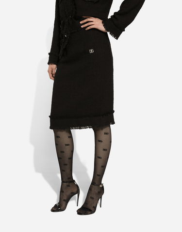 Krila Dolce & Gabbana Tweed Midi Skirt With Logo Črna | F4CTCTFMTACN0000, 1