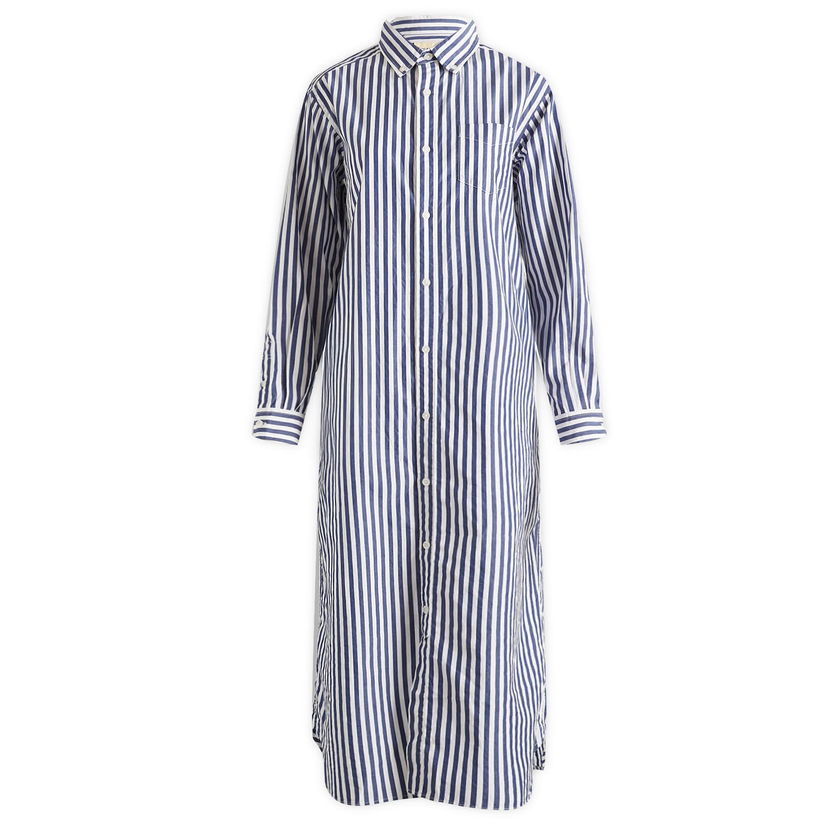 Srajce BEAMS Beams Boy Stripe Maxi Shirt Dress Modra | 13260115247-79