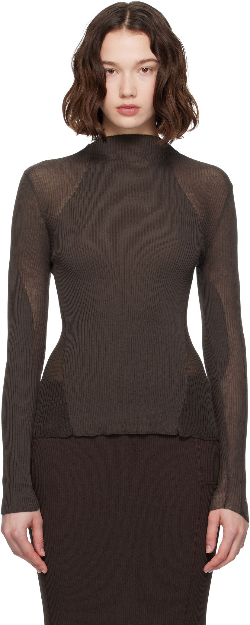 Pleteni pulover ROA Sheer Knit Sport Top Rjava | RBWW042YA18