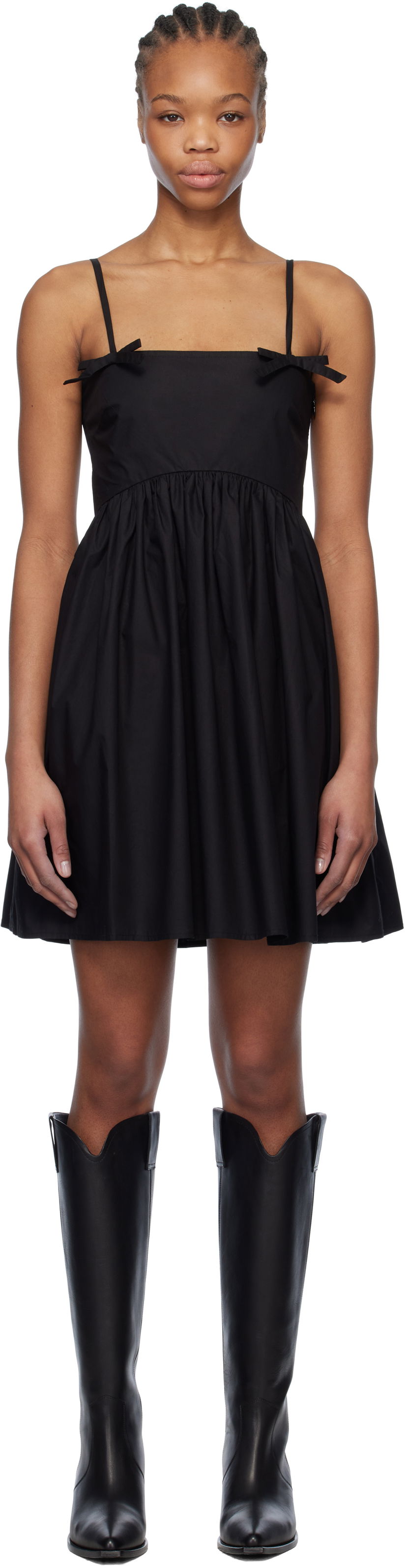 Obleke GANNI Ganni Cotton Poplin Strap Mini Dress Črna | W0194