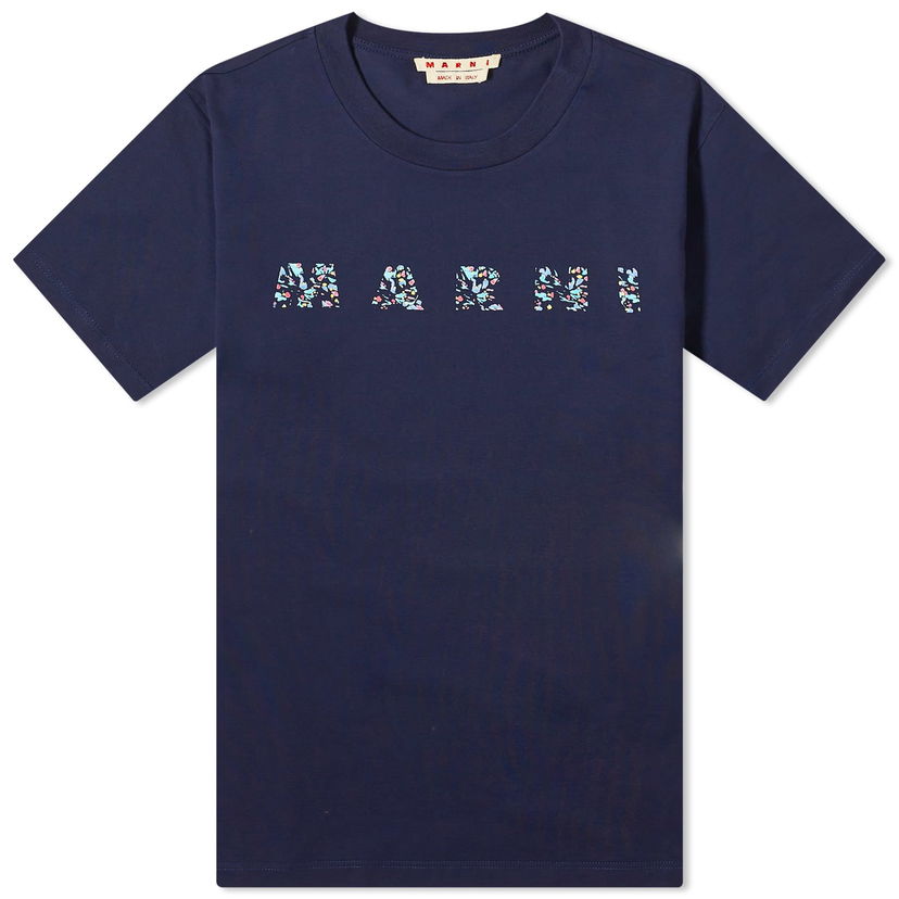 Majica Marni Floral Logo T-Shirt Mornarica | HUMU0198PQ-USCW21-FLB99