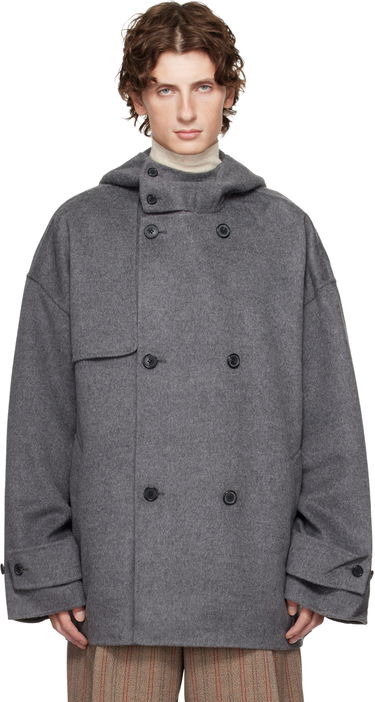 Plašči JW Anderson JW Anderson Oversized Hooded Double-Breasted Felted Peacoat Siva | CO0342-PG1559, 0