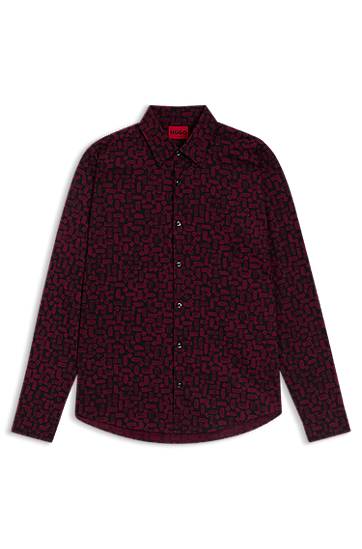 Srajce BOSS Slim-fit Geometric Pattern Cotton Poplin Shirt Večbarvna | 50545349