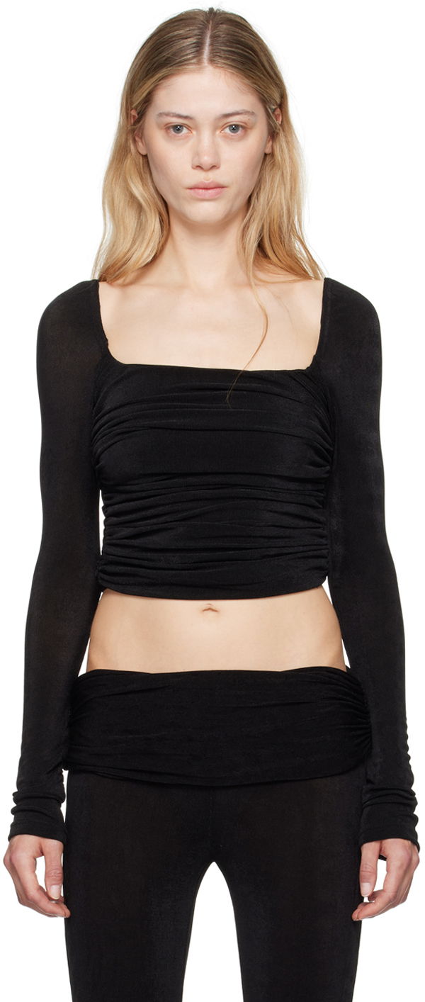 Krop-top GUIZIO Guizio Crisia Ruched Long Sleeve Top Črna | P24111K066, 0