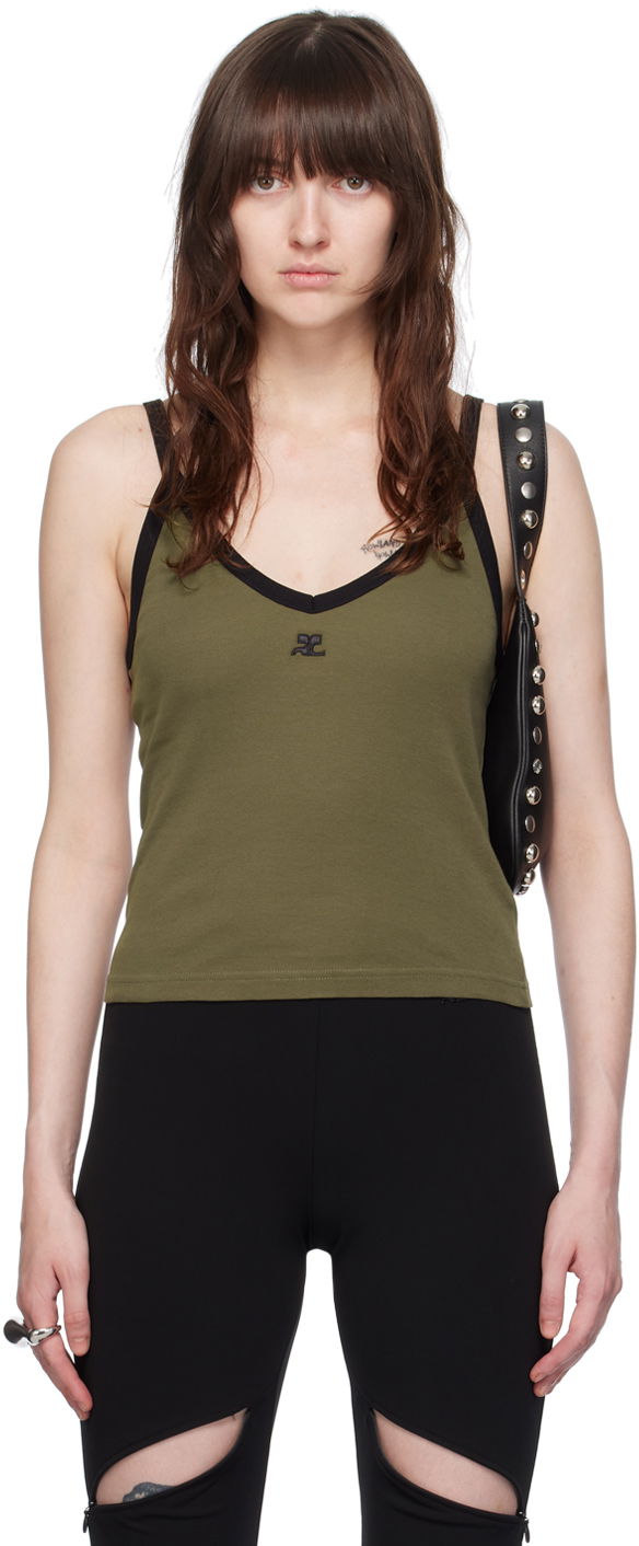 Majica brez rokavov Courrèges Slim V-Neck Tank Top Zelena | 224JDE075JS0070