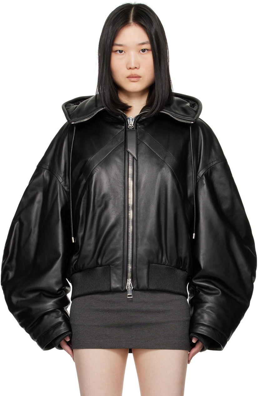 Bomber jakna The Attico Attico Leather Bomber Jacket with Hood Črna | 247WCB62 L054