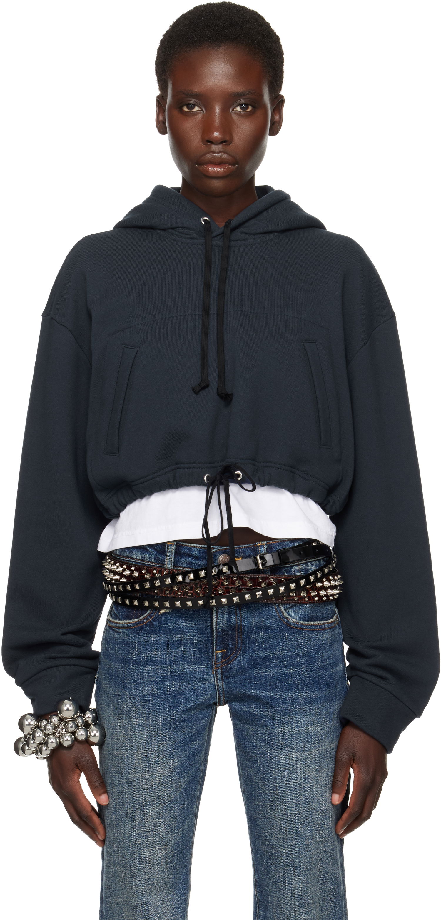 Pulover Comme des Garçons Comme des Garçons Girl Cotton Back Pile Cropped Hoodie Mornarica | NO-T016-051-1, 0
