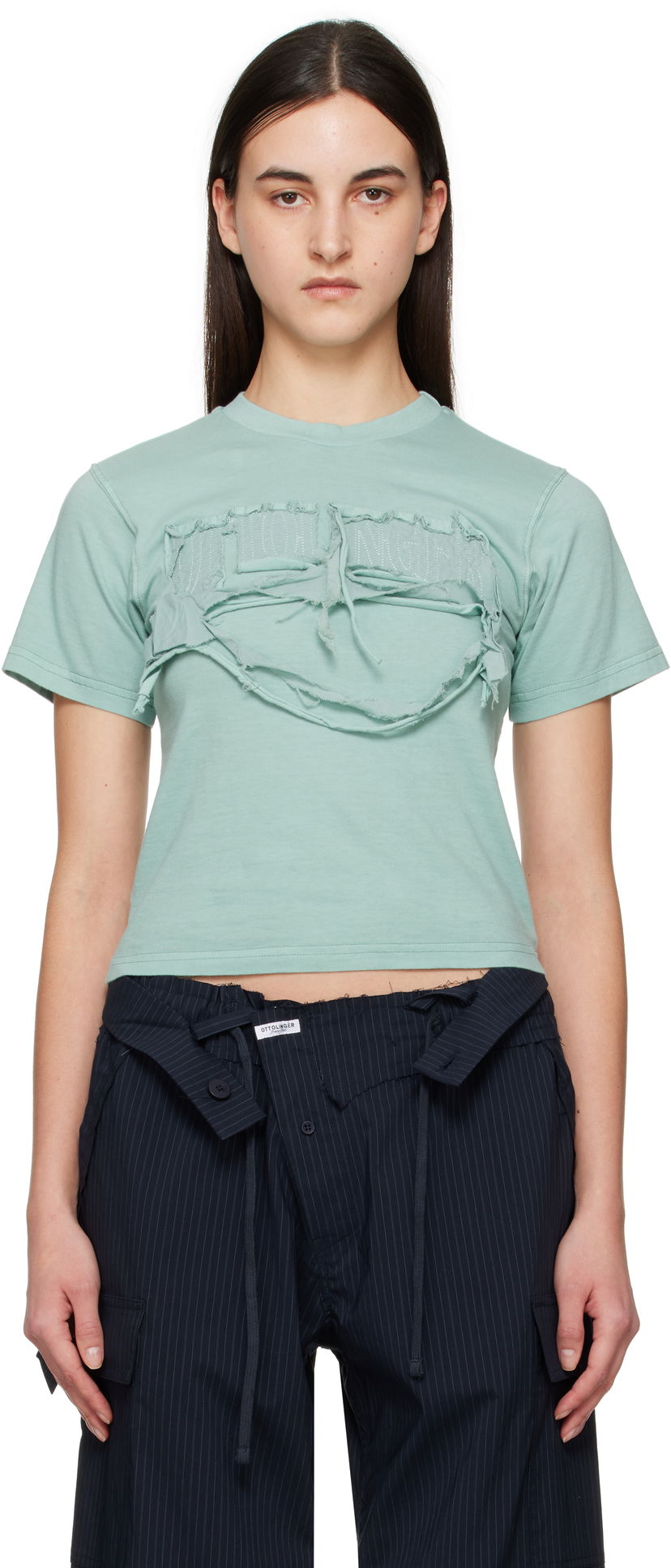 Krop-top Ottolinger Ottolinger Distressed Fitted T-Shirt Zelena | 11510191502