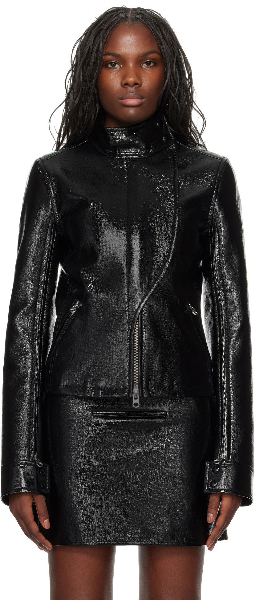 Bomber jakna Courrèges Vinyl Motorcycle Jacket Črna | 424CBL212VY0014