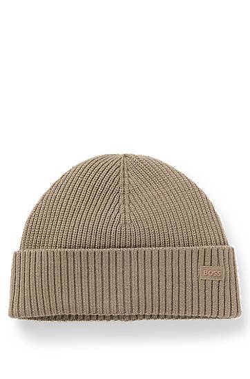 Beanie BOSS Fisherman-style beanie in a wool blend Bež | 50551019, 0