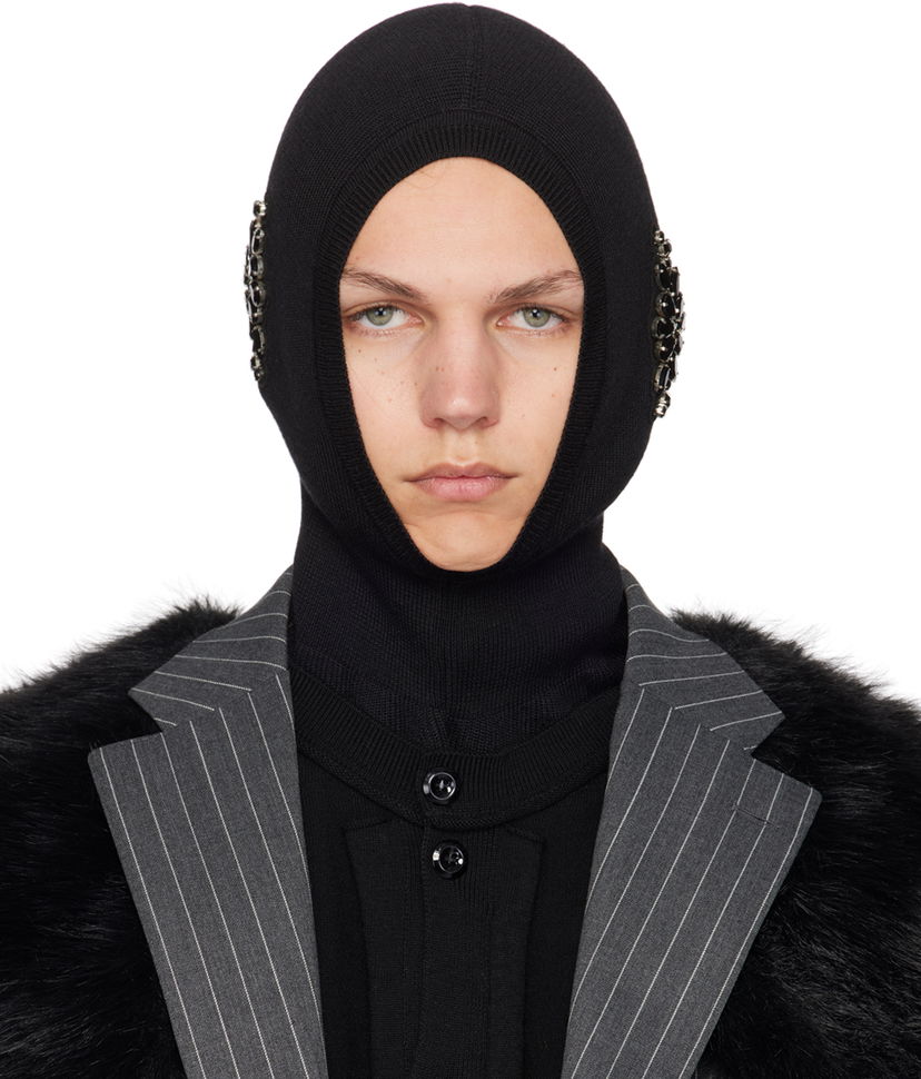 Beanie Simone Rocha Simone Rocha Merino Silk Knit Balaclava with Crystal Embellishments Črna | KMK5MB 0647