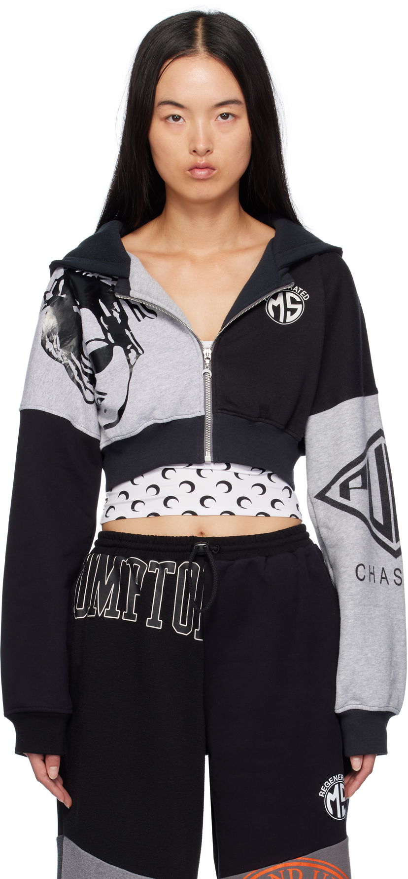 Pulover Marine Serre Graphic Cropped Hoodie Črna | WST014A