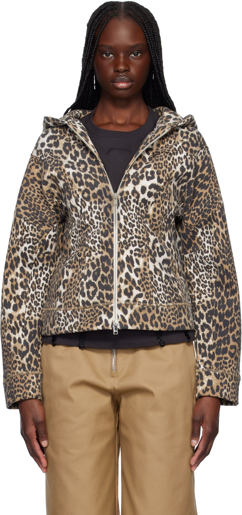 Pulover GANNI GANNI Heavy Fleece Zip-Up Hoodie Rjava | T4176